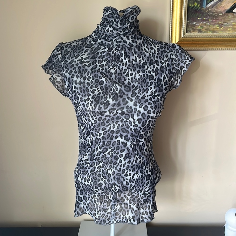 Zara High Collared Blouse with Leopard Print, size M